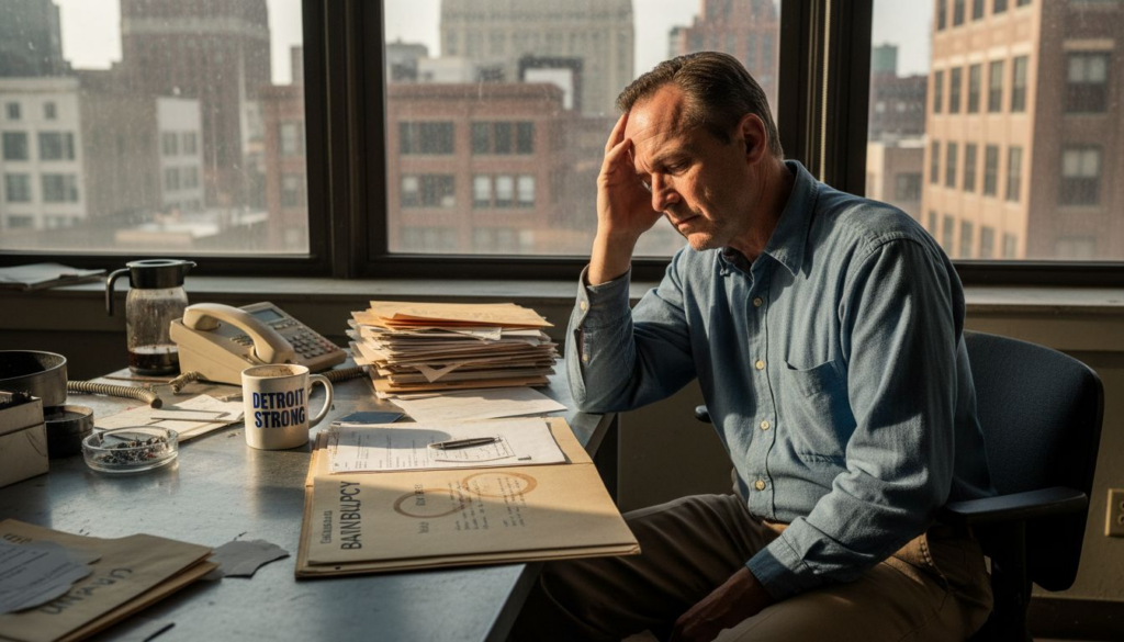 Man overwhelmed by bills in Detroit office