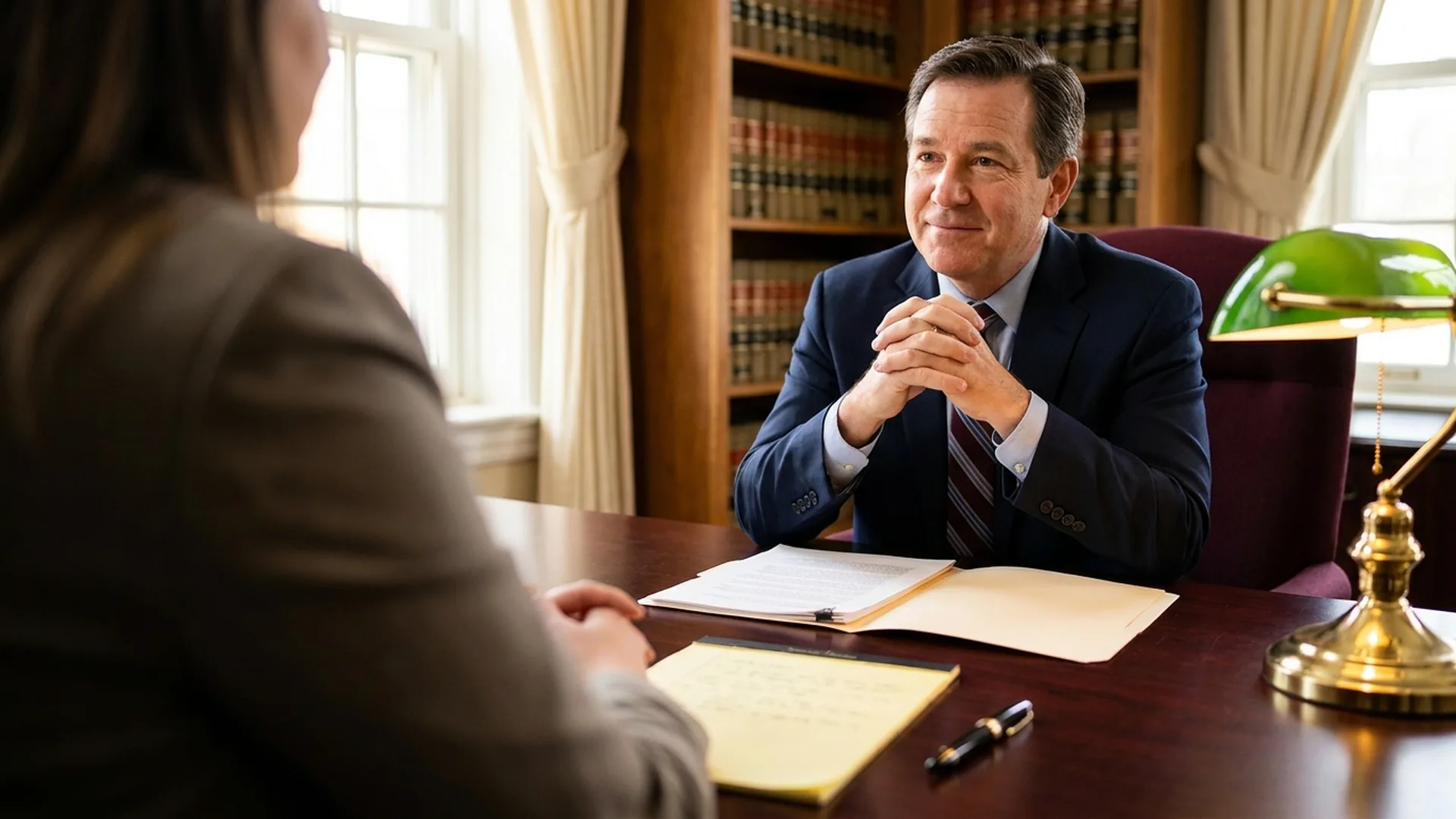 A Michigan bankruptcy attorney meeting with a client for a free consultation